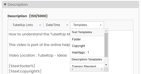 TubeItUp Description Builder Templates Menu