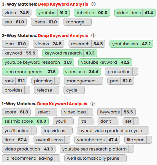 keyword matches from the script