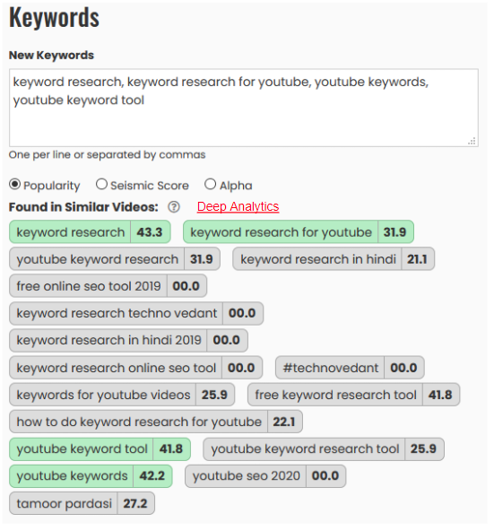 keywords found in similar videos