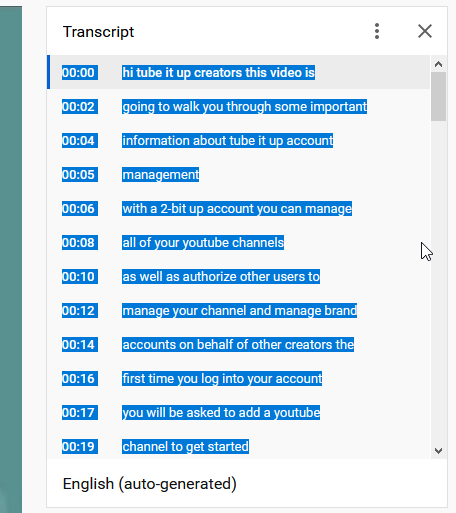 Copy the Transcript from YouTube